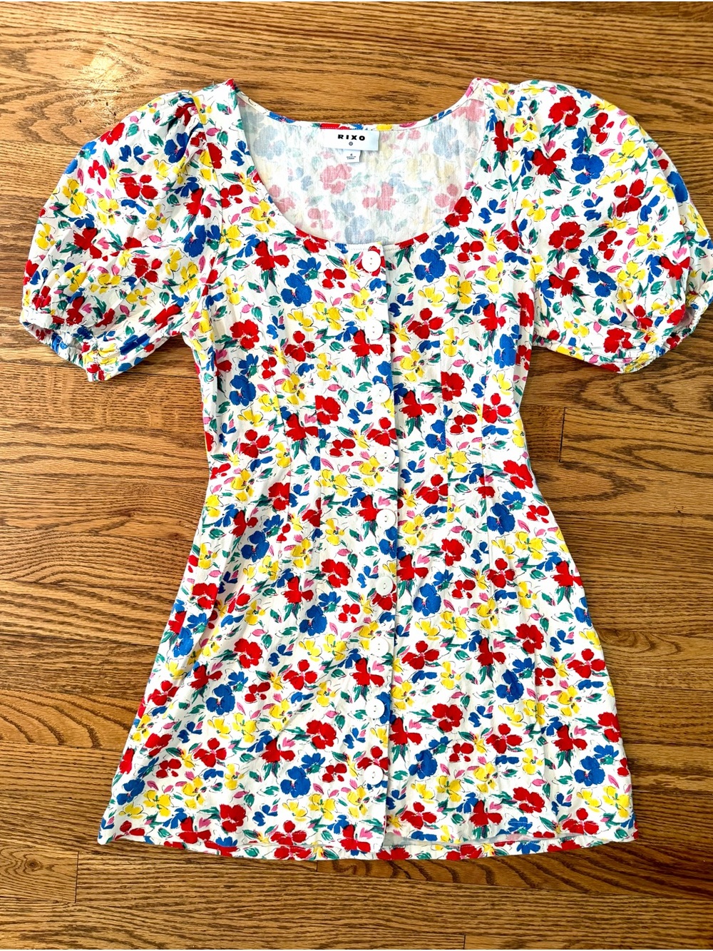 RIXO x Target Floral Puff Sleeve Button Front Linen Blend Top Size 6 Cottagecore